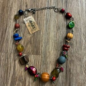 Treska Multicolor Bead Necklace with Red, Blue, Green & Yellow Accents